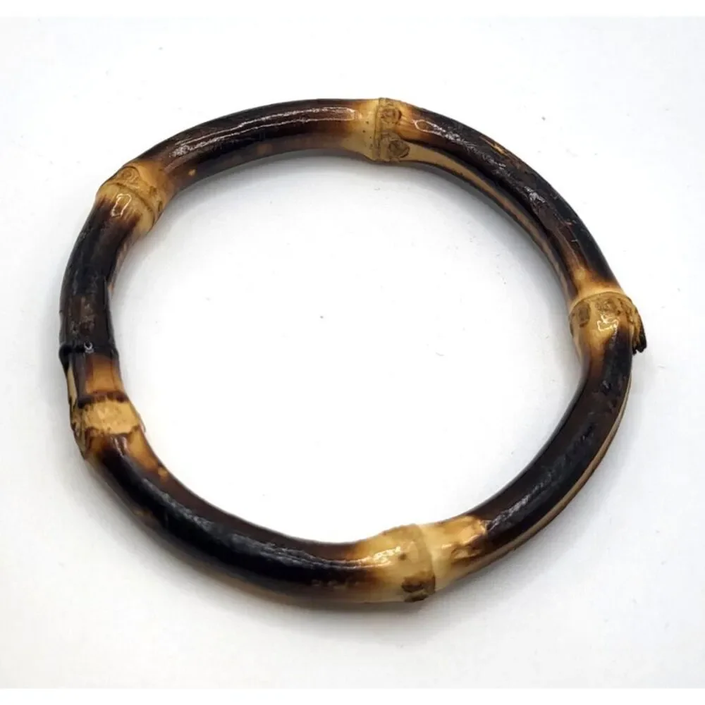 Vintage 70s Real Bamboo Bangle Bracelet 2.75in dia
